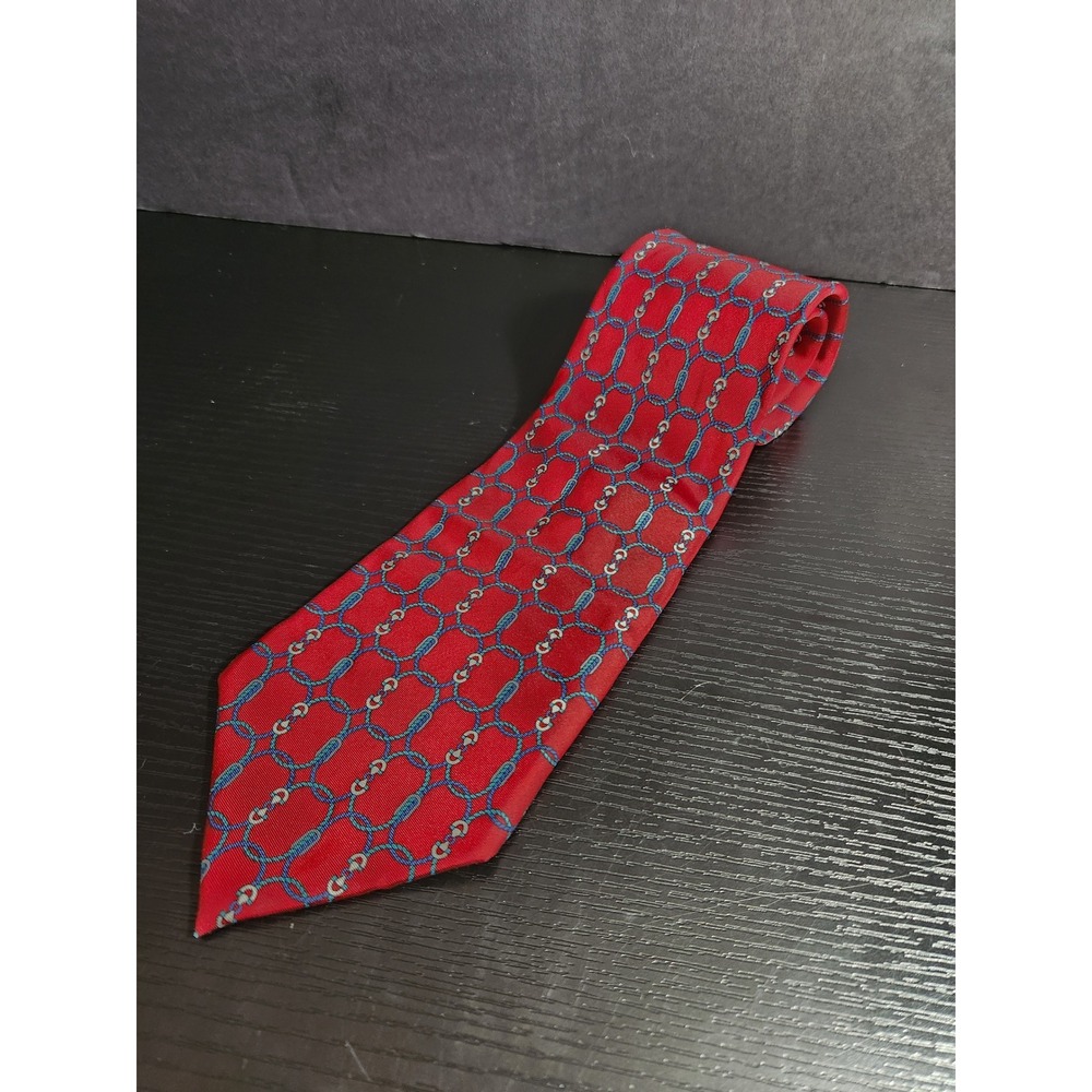 Bert Pulitzer Red Silk Necktie‎ Equestrian Stirrup Bit Pattern